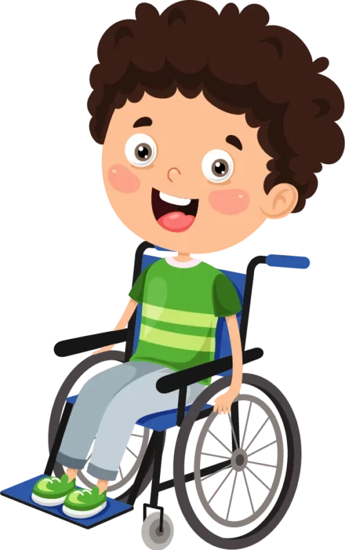 smiling child in wheelchair